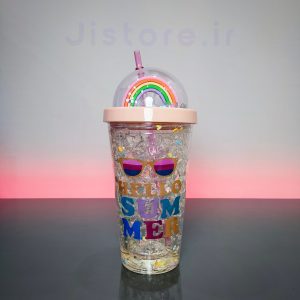 لیوان اسموتی چراغدار طرح رنگین کمان