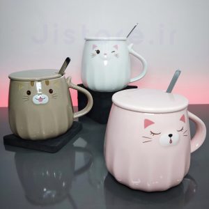 ماگ سرامیکی درب دار طرح گربه کوچولو