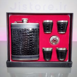 ست قمقمه جیبی و شات طرح چرم مشکی