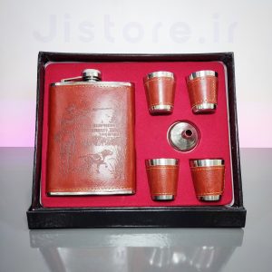 ست قمقمه جیبی و شات طرح چرم قهوه ای