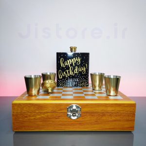 ست قمقمه جیبی و شات مشکی طرح شطرنج