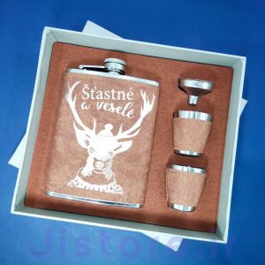 ست قمقمه جیبی و شات مدل چرمی طرح گوزن